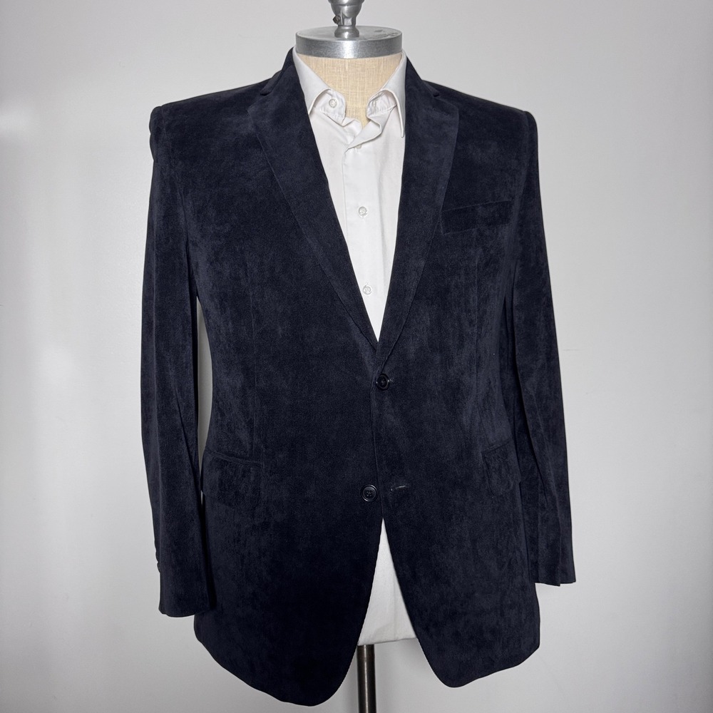 Calvin Klein Blazer Mens 42R‎ Navy Blue Solid Corduroy 2-Button Sport Coat